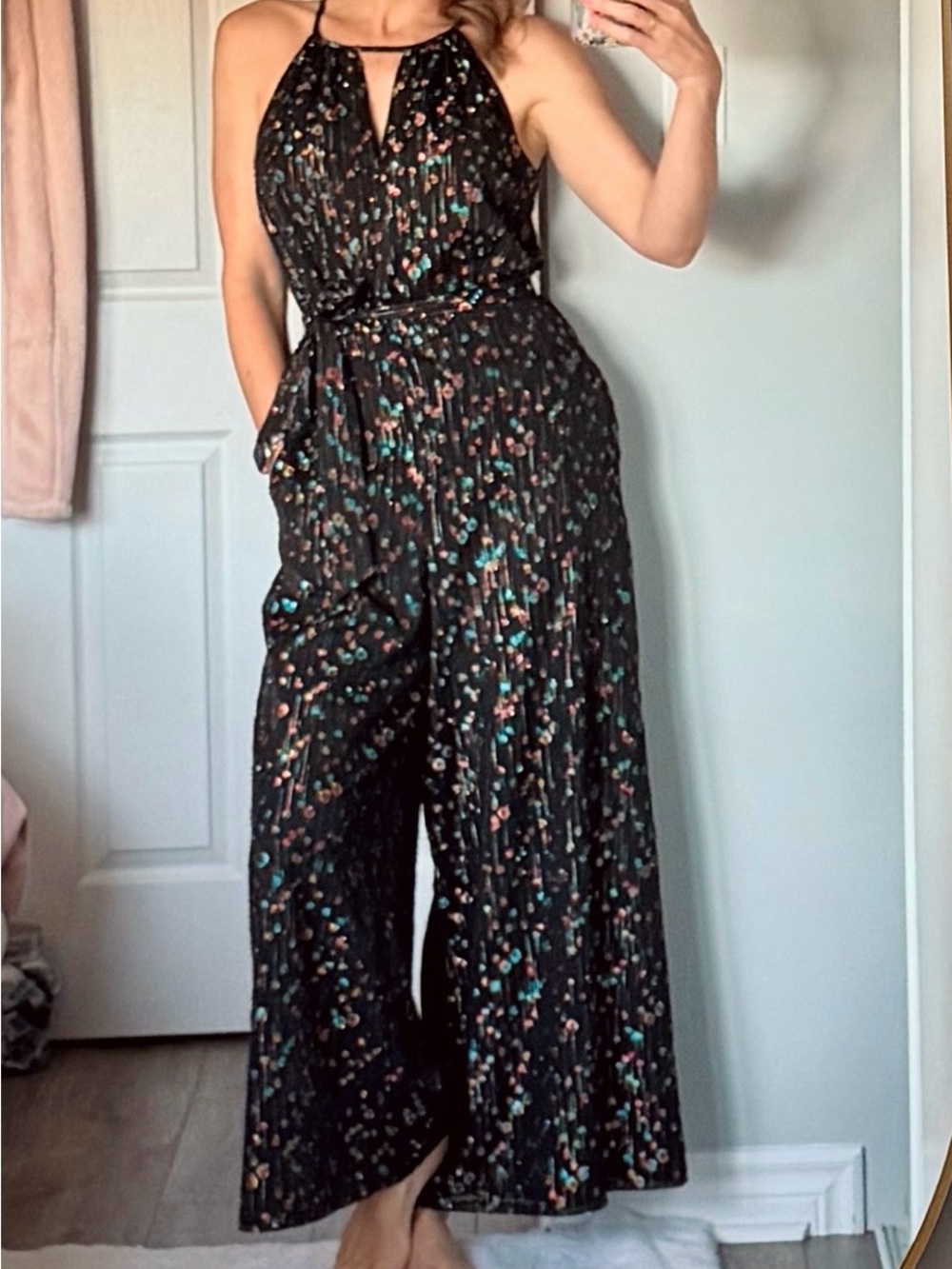 Eva Franco ANTHROPOLOGIE Halter-Neck Wide-Leg Jumpsuit